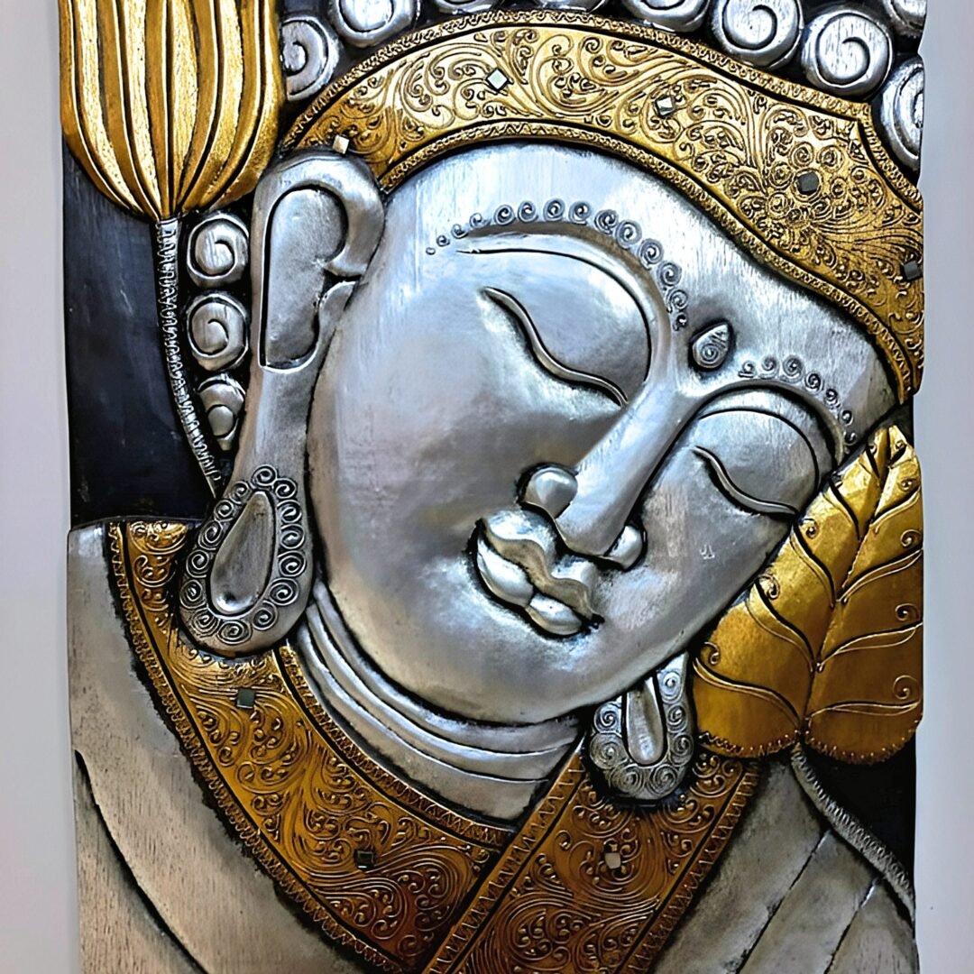 Bajorrelieve dorado a la hoja, Buda Grande. 80cm Altura x 60 cm de ancho