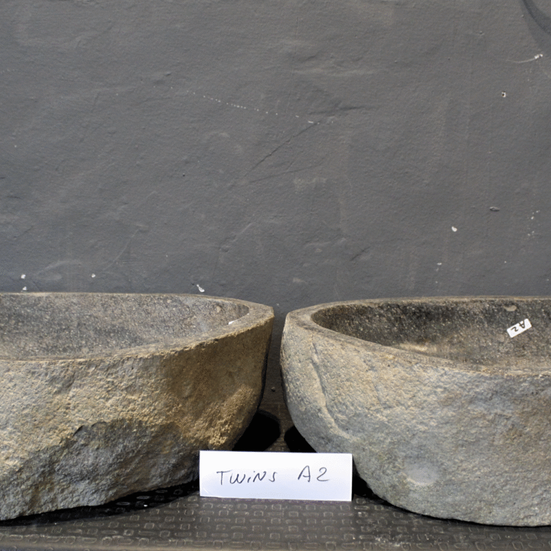Set De Bachas De Piedra De Río Natural Twins A2