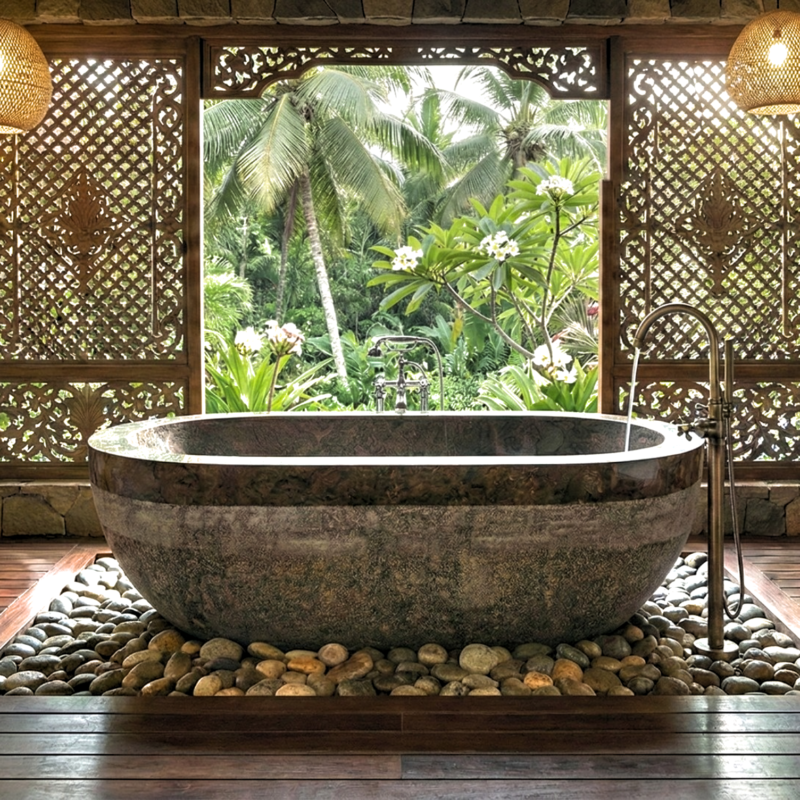 Bañera Escultural de Piedra y Mármol . El Alma de Bali