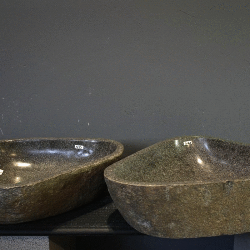 Set De Bachas De Piedra De Río Natural Twins A20